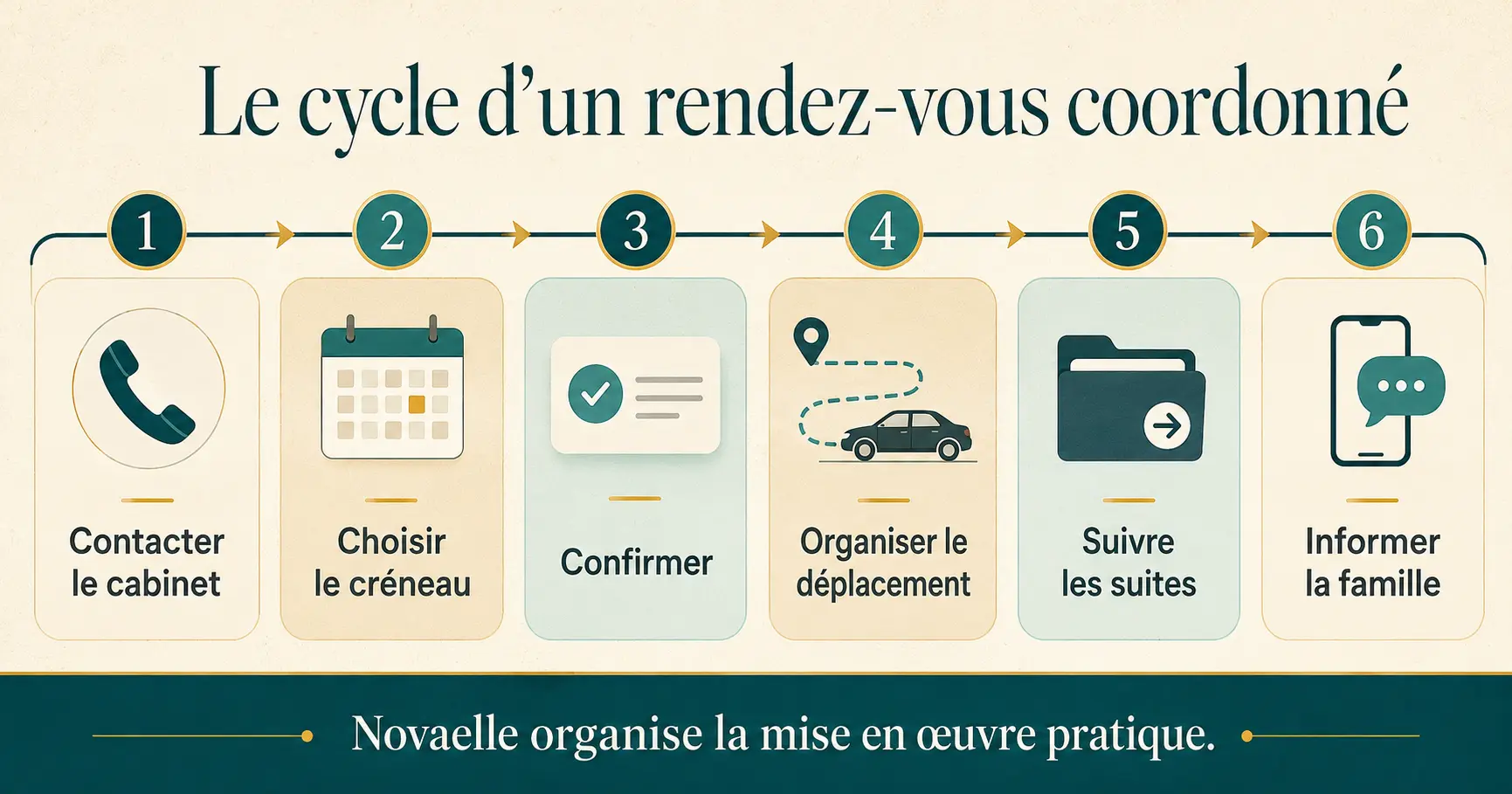 Étapes de la coordination complète d'un rendez-vous par Novaelle