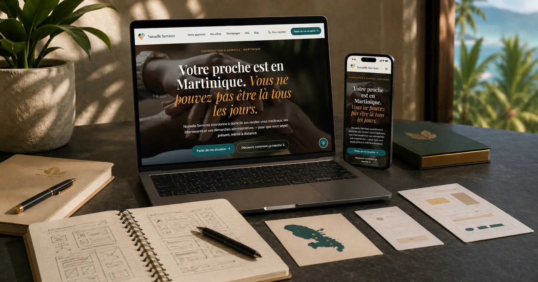 Page d'accueil Novaelle Services conçue avec REIGNCORE Group en Martinique